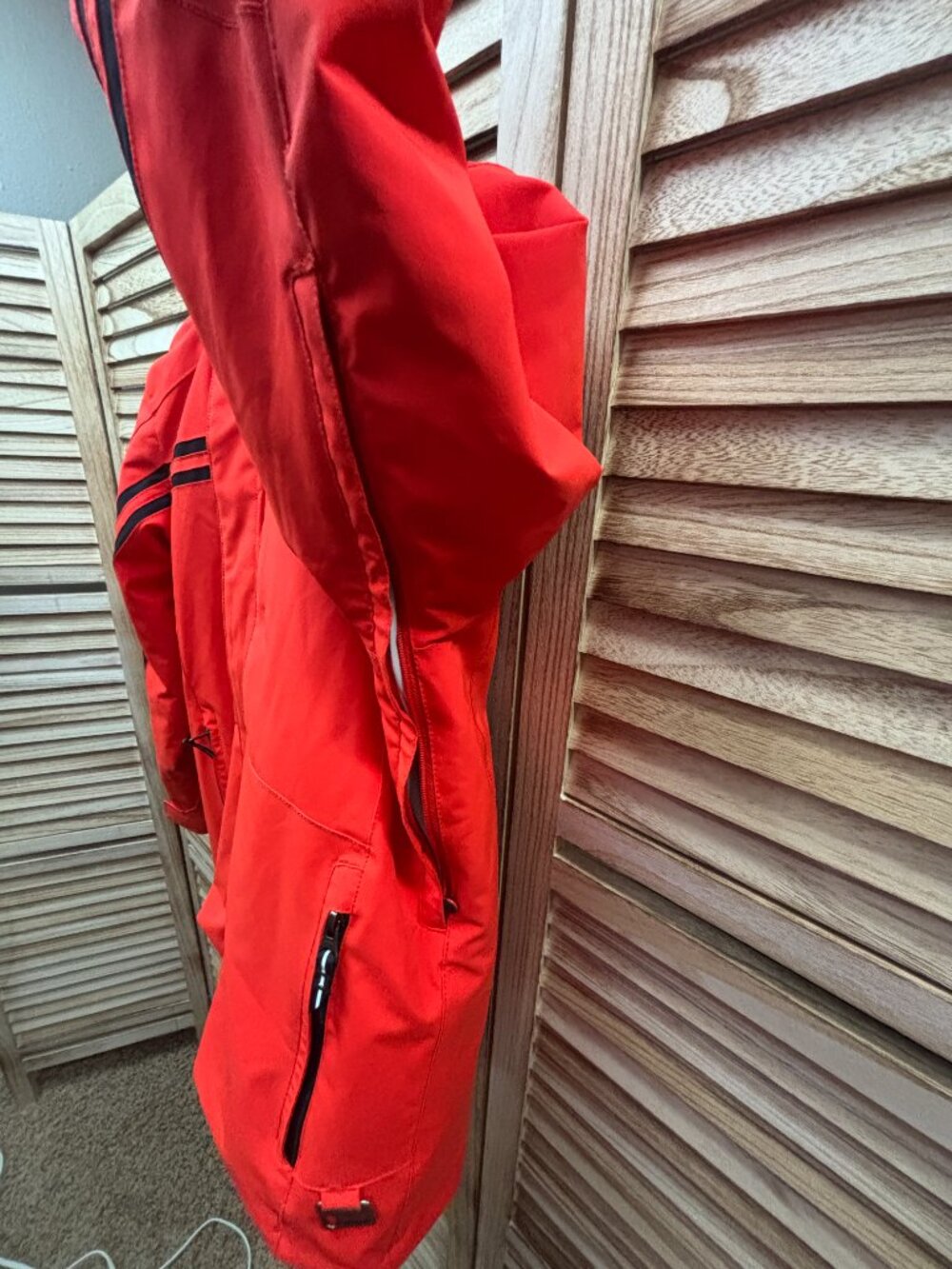 Karbon Youth Size 12 Insulated Ski Jacket Orange Black Striped Hooded - Picture 8 of 15